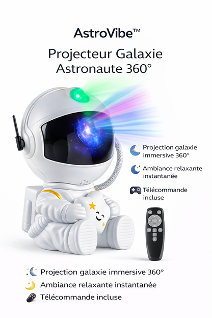 Projecteur galaxie astronaute AstroVibe 360 avec télécommande, projection LED immersive et ambiance relaxante pour chambre