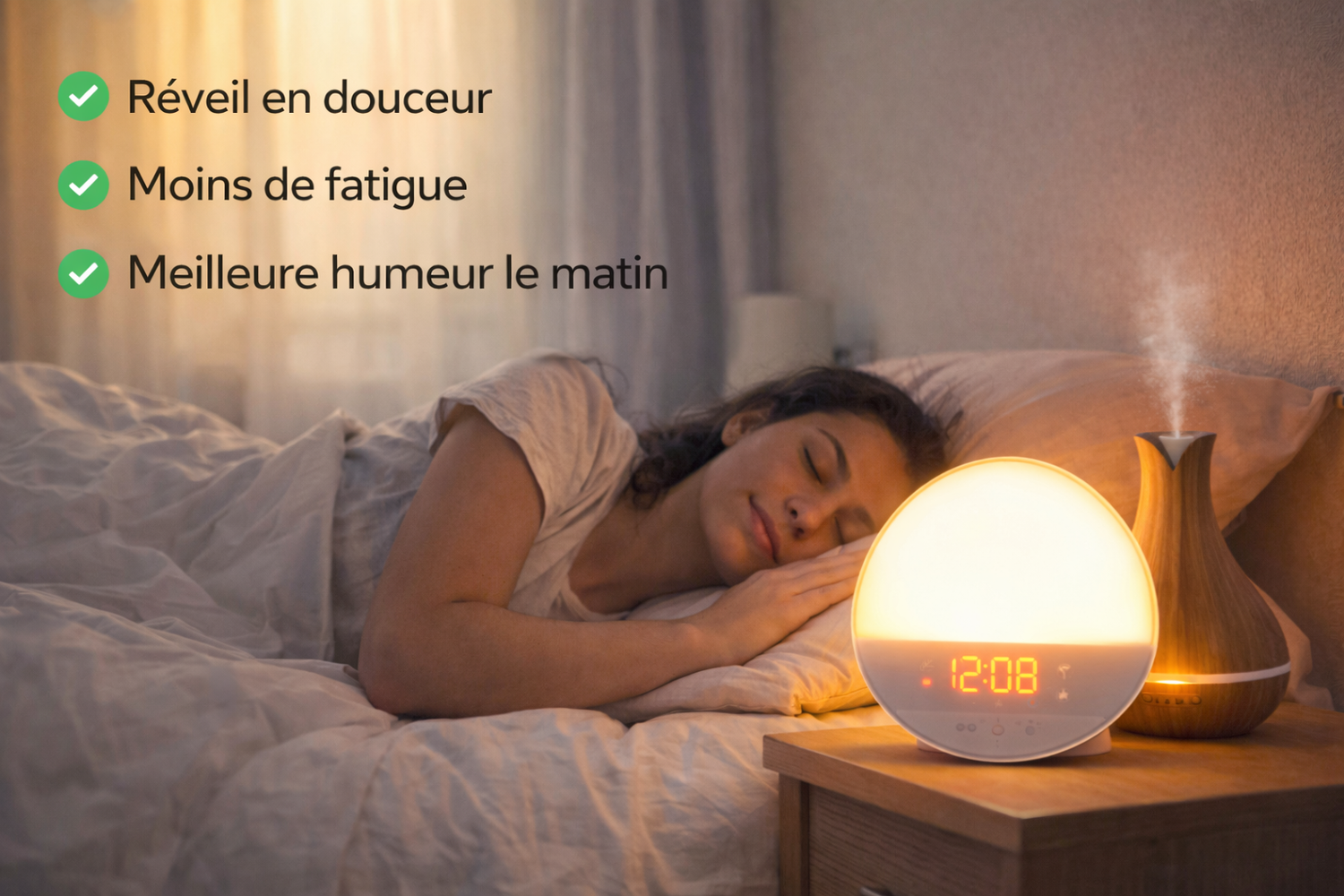 Réveil simulateur d’aube Smart Vibe avec lumière progressive pour un réveil en douceur, moins de fatigue et une meilleure humeur le matin
